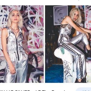 LF THE BRAND Metallic Silver Sleeveless Hooded Jumpsuit